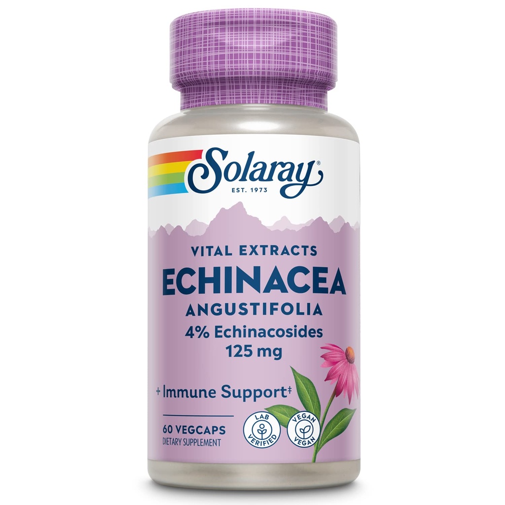 SOLARAY Echinacea Angustifolia Root Extract 125 mg | Funzionalità Immune e respiratoria sana Supporto | 60 VegCaps