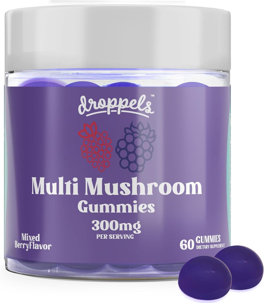 Gocce Multi-Mushroom Gummies | Vegan, Pectin-Based & Non-GMO | Maitake, Shiitake, Turkey Tail, Chaga, Reishi & Lion's Mane Supplement | Misto Berry Flavor, 60 Conte