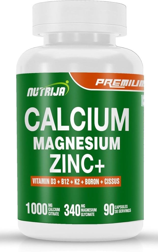 Zinco di magnesio di calcio con vitamina D3, Boron, K2 & B12 (90 capsule)