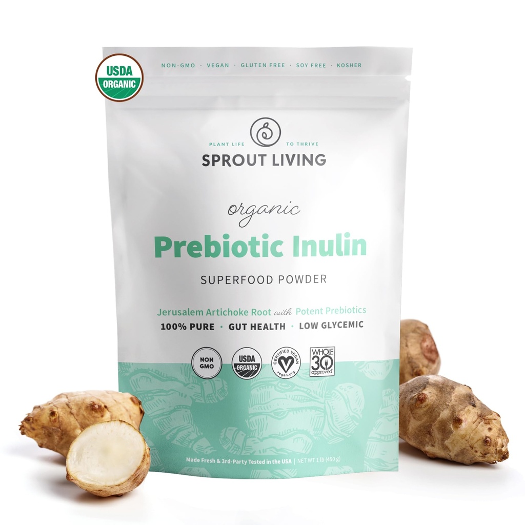 Inulina organica con polvere prebiotica FOS, Fibra solubile per Gut Leaky, Bloating, Digestione, Bacteria (Probiotici), 1 Scoop Daily, 1 lb (90 Serve)