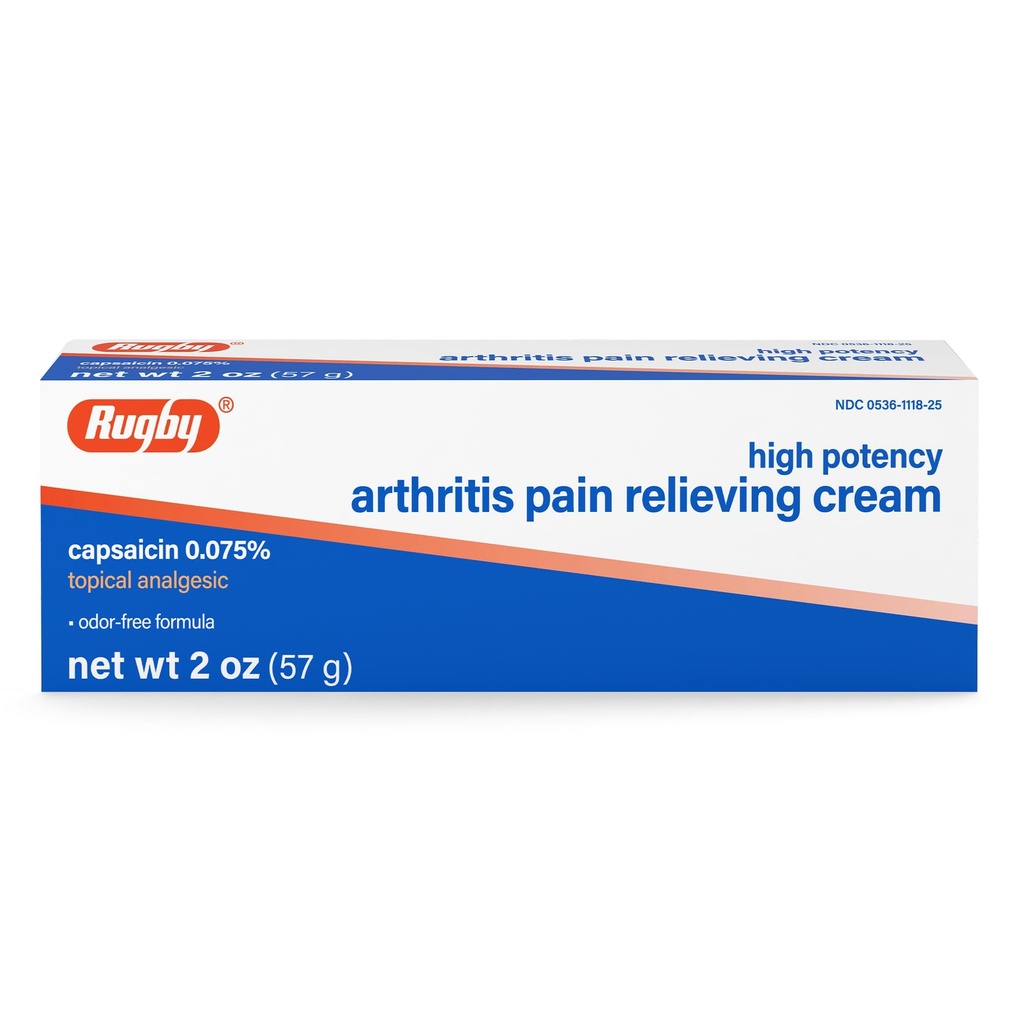 Capsaicina ad alta potenza del rugby 0.075% Crema - Crema di sollievo del dolore per l'artrite - 2 Oz (57g), (1 Confezione)