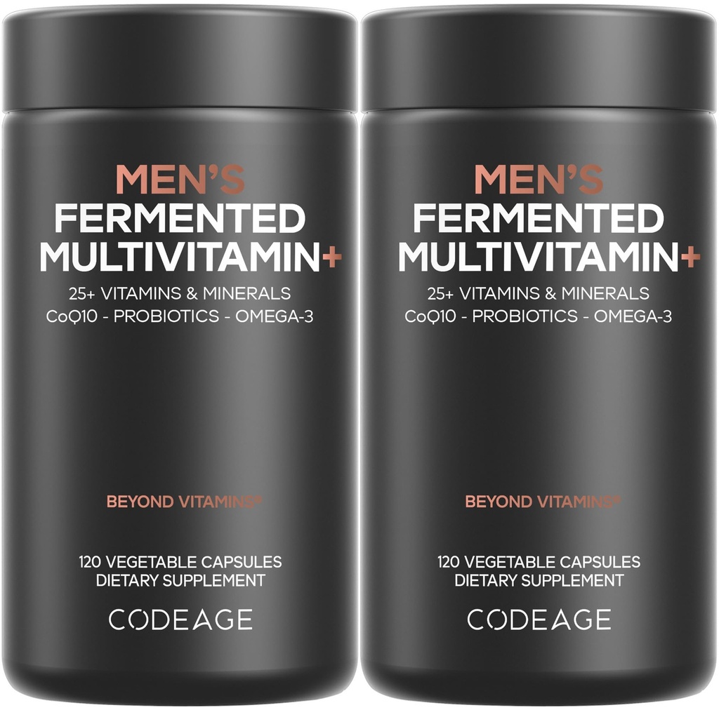 Codeage Men’s Daily Multivitamin – 25+ Vitamine essenziali e minerali, Cibi integrali organici, Probiotici, Omega-3, Zinco, Vitamine A, B, C, D, E & K, 2 Pack