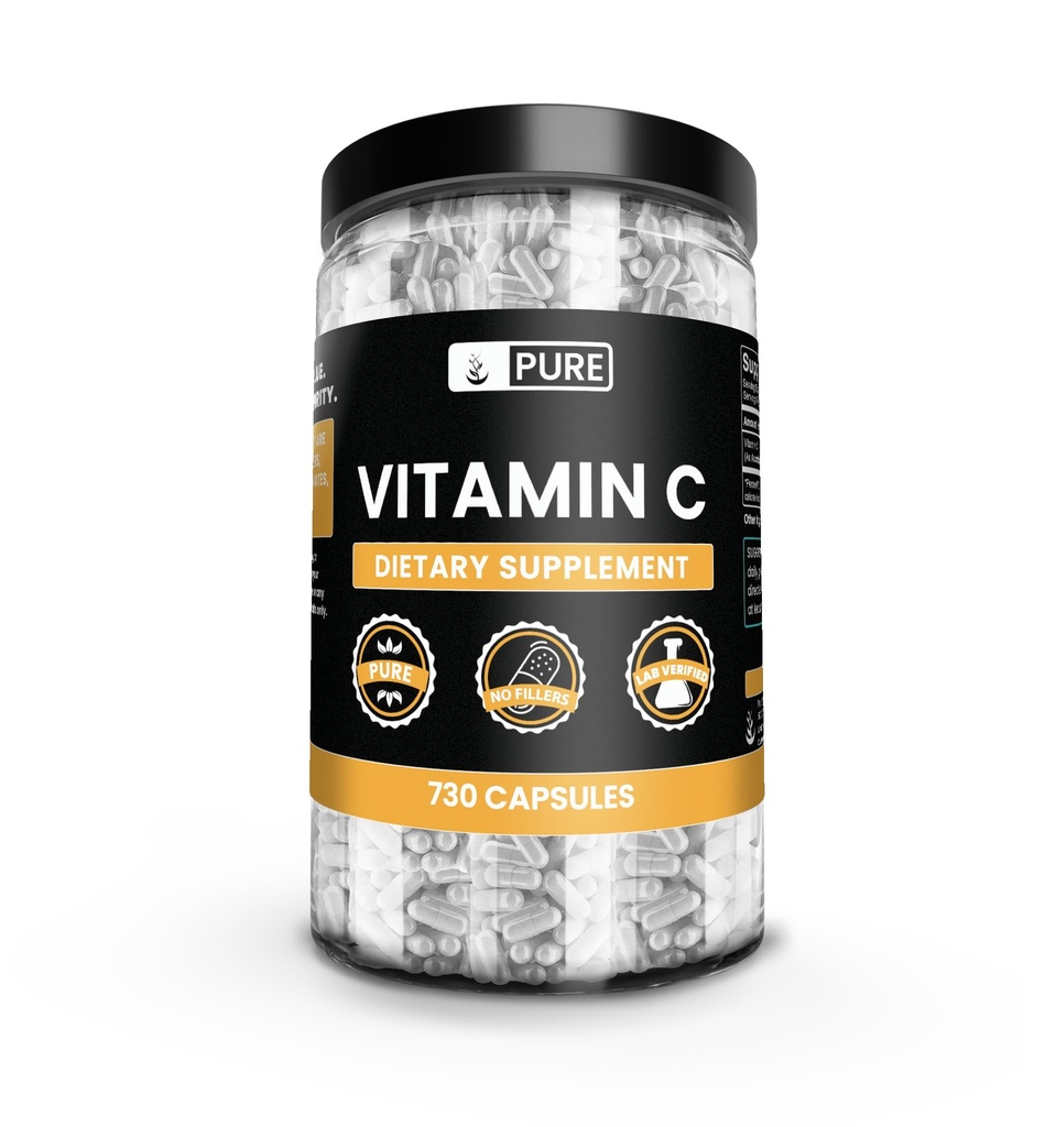 Ingredienti originali puri Vitamina C (730 capsule) Nessun filler di Magnesio o Riso, Sempre Pure, Lab verificato