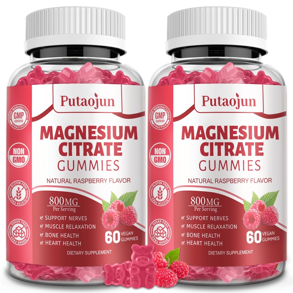 Magnesio Citrato Gummies | Magnesio Supplemento per le donne | Alto assorbimento Magnesio Supplemento | Vegan, Non OGM Magnesio Gummies | 120 Raspberry Flavor (Pack of 2)