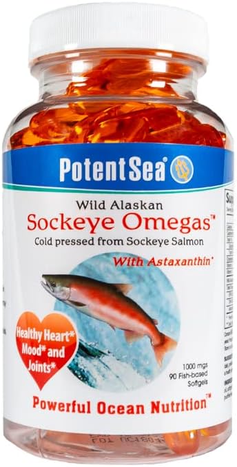 Wild Alaskan Sockeye Omegas Salmon Fish Oil Supplement, Omega-3 EPA e DHA, Digestione facile, Pressato a freddo, 90 Softgel