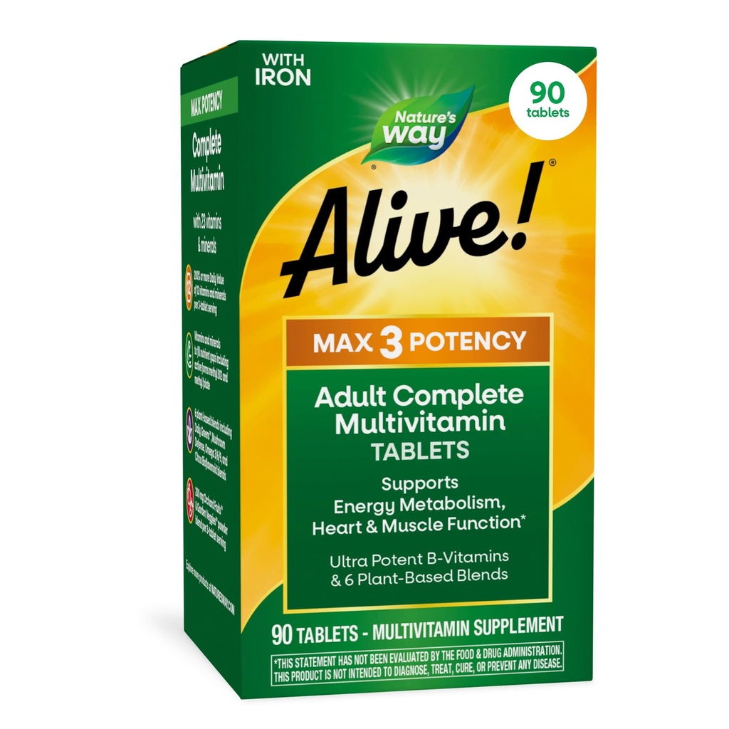 La Via della Natura Viva! Max3 Potency Daily Multivitamin, Methylated B12 e Folate, Ultra Potency B-vitamins to Support Energy Metabolism*, 90 compresse