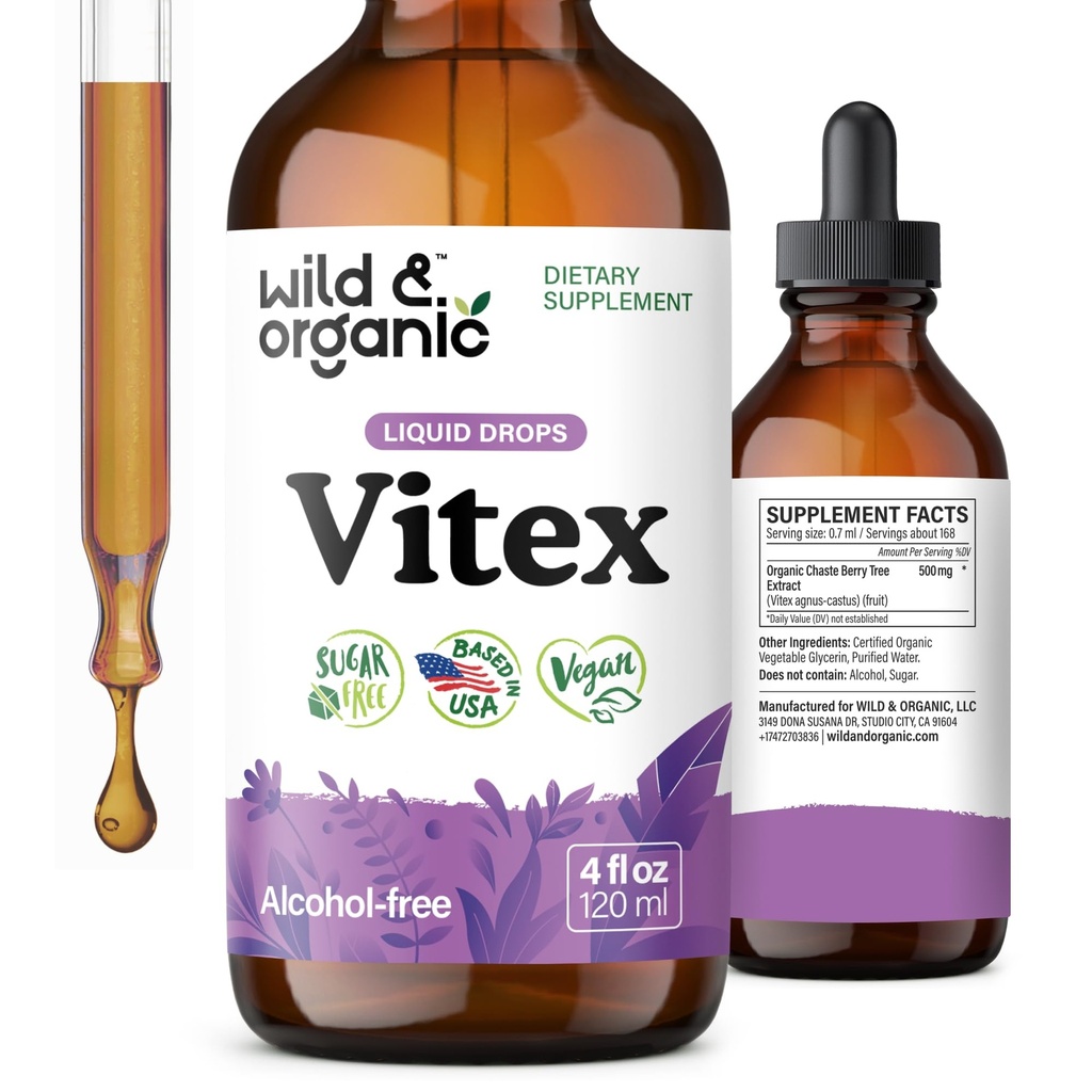 Tintura Vitex selvatica e biologica - Vitex Chasteberry Supplemento per le donne - Estratto di bacche di albero di Chaste Liquido per buon umore - Vegan, Zucchero & Alcohol-Free Gocce di erbe - 4 fl oz
