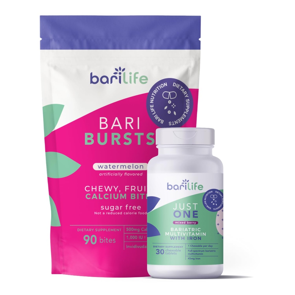 Bari Life Just One Chewable: Una volta ogni giorno Bariatric Multivitamin + Ferro e BariBurst Calcium Citrate Soft Chews for Gastric Bypass, Gastric Maniche e Interruttore Duodenal (Watermelon)