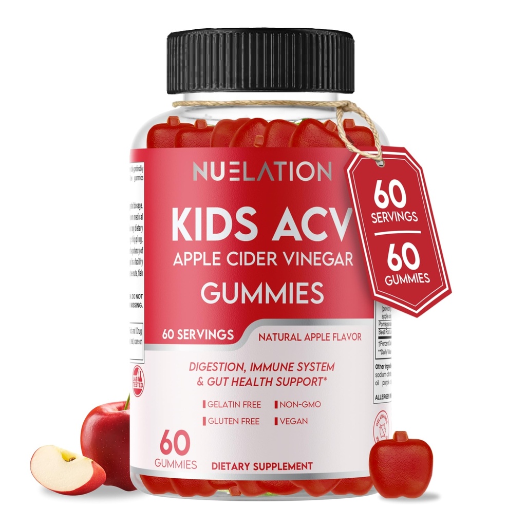 Gummie di Aceto di Mele per Bambini, 60 Serve. Gluten Free, Vegan e Gelatin Free ACV Gummies