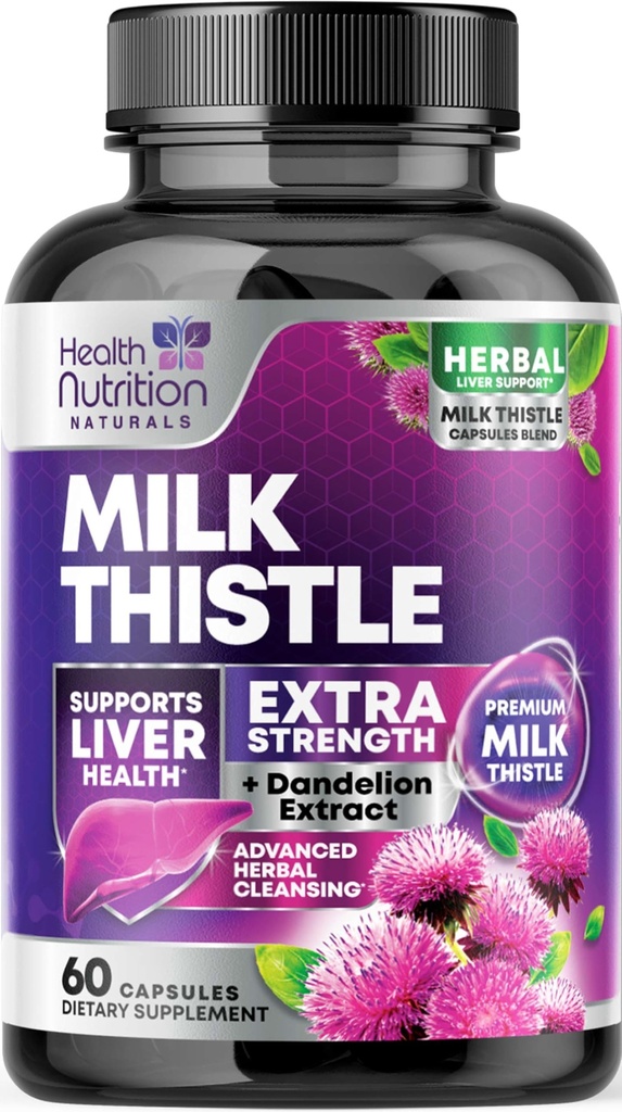 Integratore di cardo al latte con Silymarin Marianum & Dandelion Root Liver Health Support - 9:1 Estratto di fegato Detox & Repair 1000mg Equivalent - Integratori di cardo al latte della natura - 60 capsule
