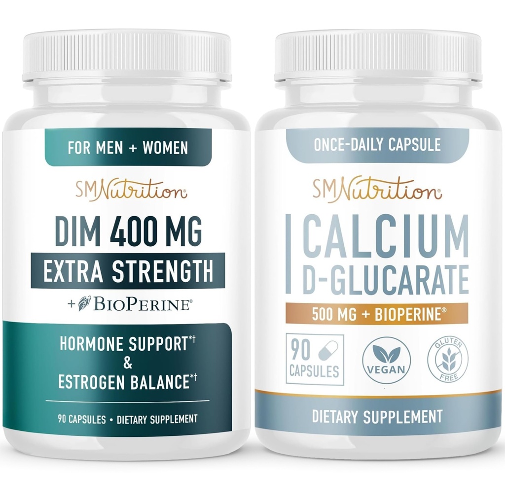 Calcium D-Glucarate & 400mg DIM Supplemento per aumento dell'equilibrio dell'ormone dell'estrogeno | Vegan Gluten Free CDG Supplement (90 Serve) con DIM ad alta resistenza (90 Serve)