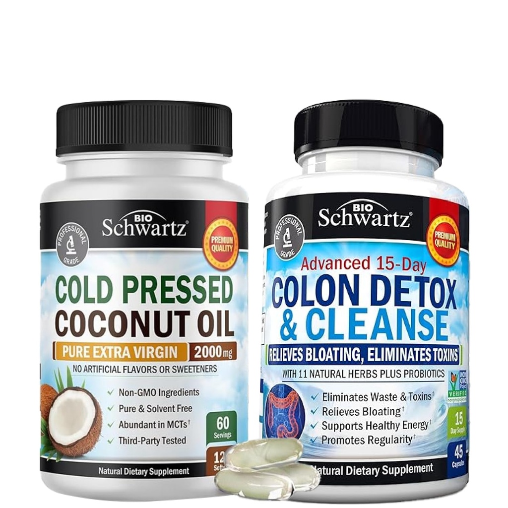BioSchwartz 15 giorni Cleanse per Colon e Gut Health Plus Cold Pressed MCT Coconut Oil Capsule (2 mesi di fornitura)