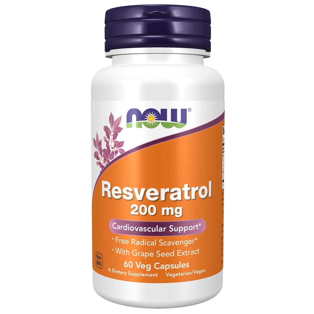 NOW Integratori alimentari, Resveratrolo naturale 200 mg con estratto di vino rosso, 60 capsule di veg