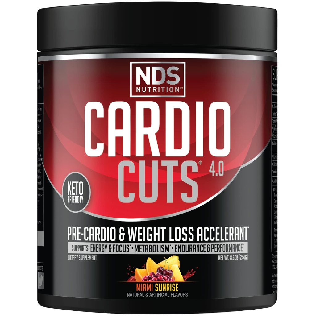 NDS Nutrition 4.0 Pre Workout Supplement - Advanced Weight Loss and Pre Cardio Formula con L-Carnitine, CLA, MCTs, L-Glutamine e Safflower Oil - Miami Sunrise (40 Serve)