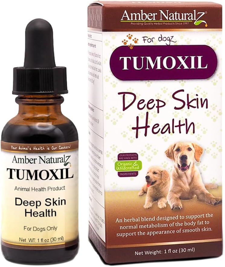 Ambra NaturalZ Tumoxil Integratore di erbe per la salute della pelle profonda per cani e cuccioli | Integratore di erbe canina per la pelle e il supporto del metabolismo | 1 Bottiglia di vetro dell'oncia fluida
