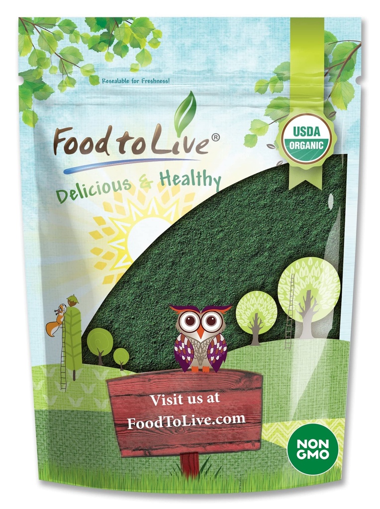 Cibo per vivere la polvere di Spirulina Organica, 4 once – Non-OGM, Kosher, Raw Blue-Green Algae, Vegan Superfood, Bulk, Non Irradiated, Pure Vegan Green Protein, Ricco di vitamine e minerali, Grande per Bevande