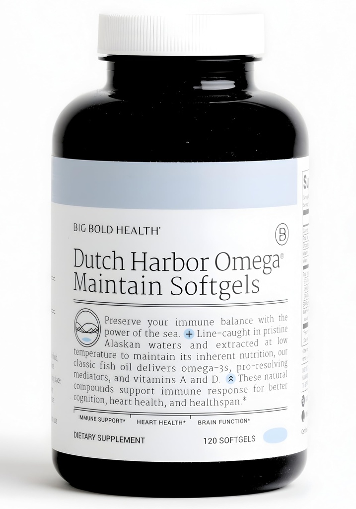 Big Bold Health Dutch Harbor Omega Maintain Softgels - Premium Alaskan Cod Liver Oil (120 Count) - Sustainably Sourced Omega-3 Supplemento con EPA, DHA, DPA - Vitamine naturali A & D - Certificato MSC