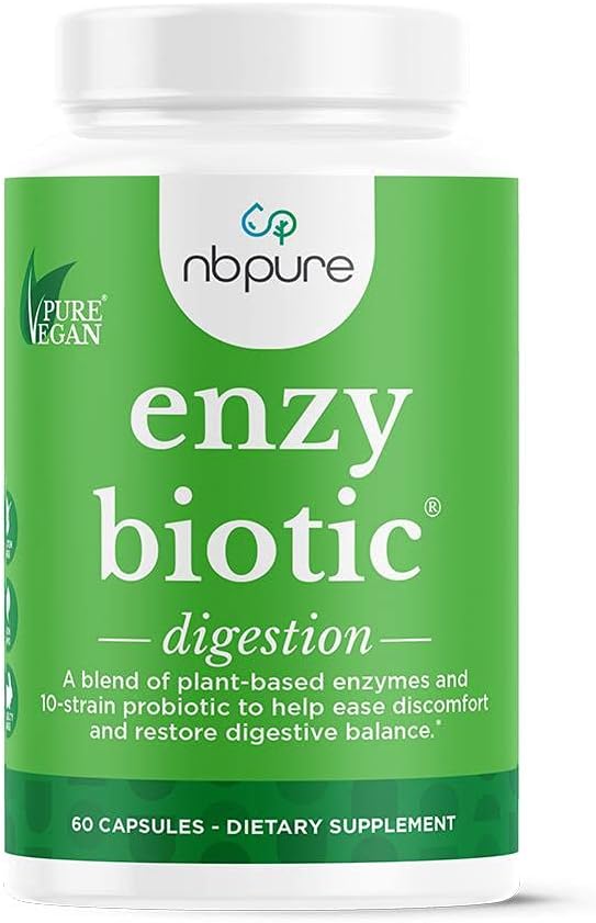 nbpure EnzyBiotic Digestive Enzymes con Probiotics e Prebiotics Supplement Blend, 60 Count