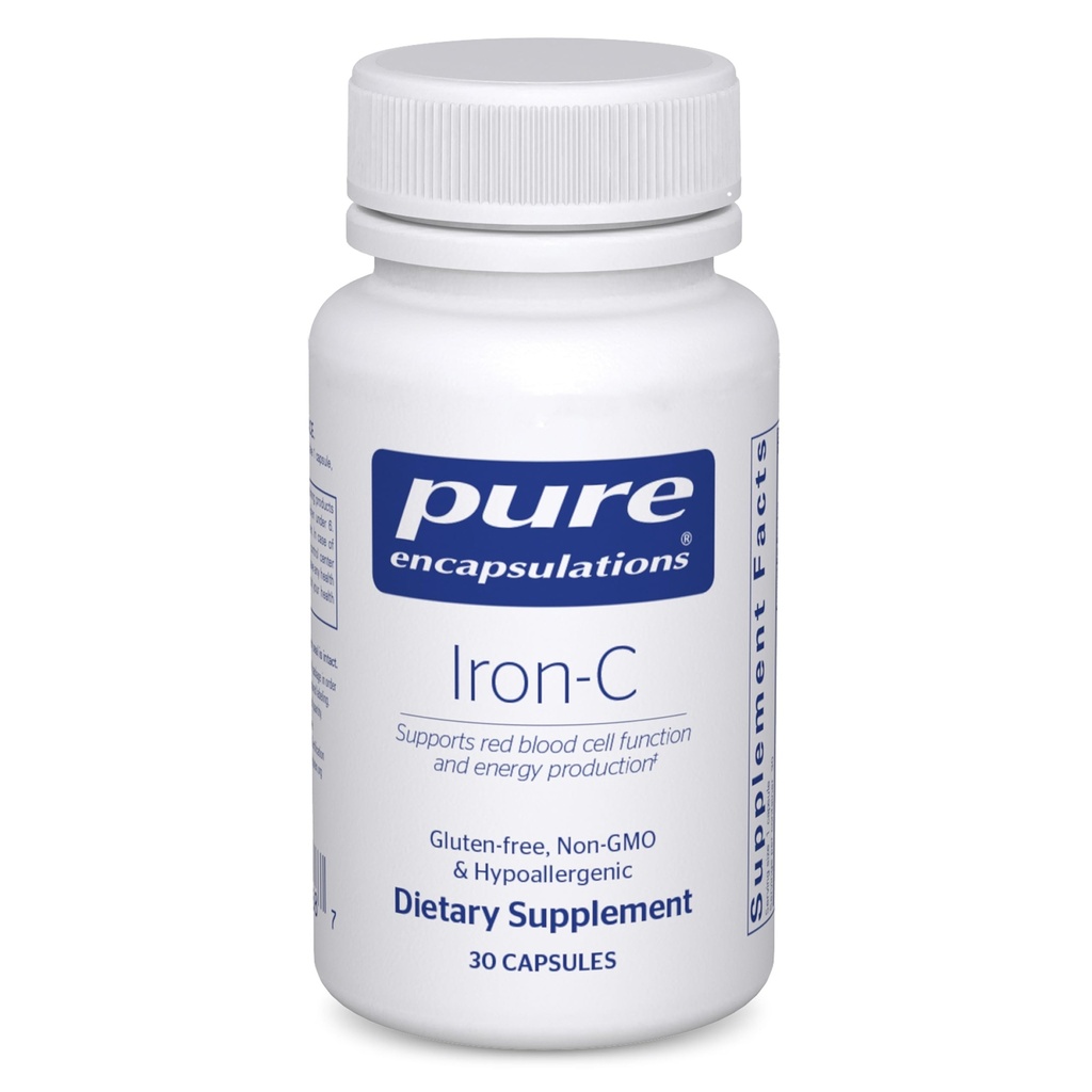 Incapsulazioni pure Iron-C - 15 mg - 175 mg Vitamina C - Red Blood Cell Support* - Produzione di energia - Pillola di ferro altamente biodisponibile - Gluten Free & Vegan - 30 capsule