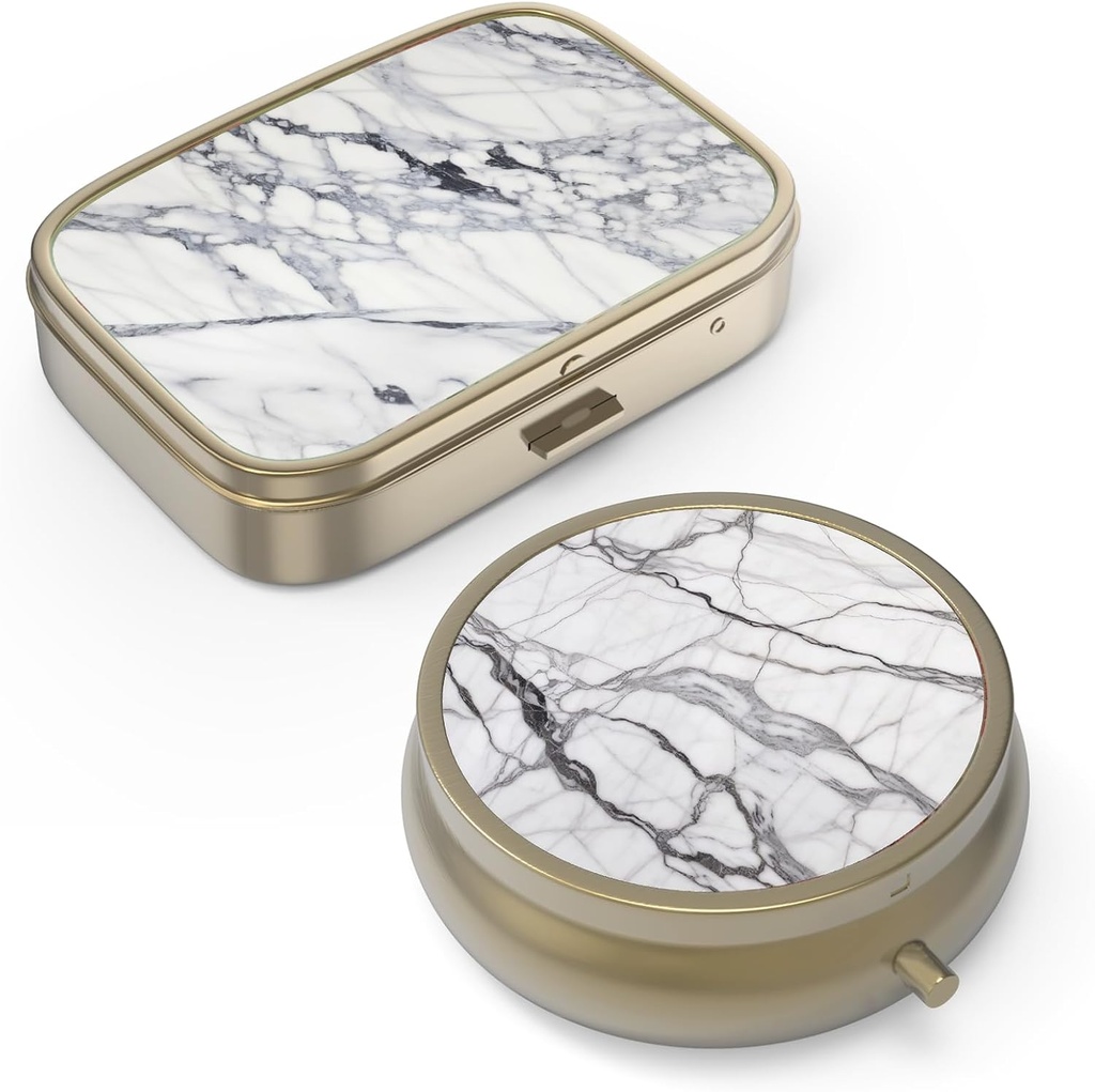 Pillola Case Pill Box con Specchio Retro Piccolo Pillola Case per Purse o Pocket Bronze Pill Box o Vitamine, Olio di Pesce, Integratori, Pillola Containe Regali di viaggio(2PCS)