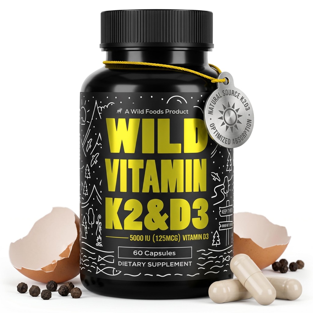 Vitamina D3 + K2 | (100mcg Mk7) con Estratto di pepe nero, Basato su piante, Non OGM, Soia e Gluten-Free | Integratore alimentare | Prodotto in USA | 60 capsule
