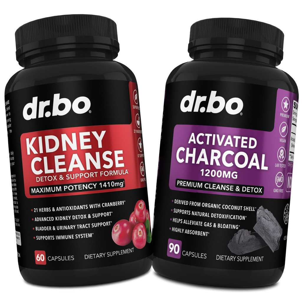 Detox di pulizia del rene & Charcoal attivato - Estratto di mirtillo naturale & Uva Ursi per sostenere i reni, la vescica & salute del tratto urinario - Pillole di carbone di cocco per il supporto di gas di stomach & Bloating