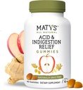 Matys Acid & Indigestion Relief Gummies, Anteacido sicuro per il riflusso acido occasionale e bruciore di stomaco in adulti e bambini 4 anni vecchio +, basso zucchero, senza glutine, pancia vegana fatta con Aceto di sidro di mela, 40 conteggio