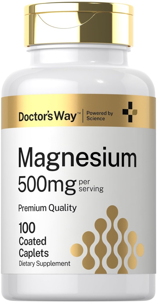 Doctor's Way Magnesium Supplement 500mg | 100 Coated Caplets | Magnesium Oxide | Vegetarian, Non-GMO, Gluten Free