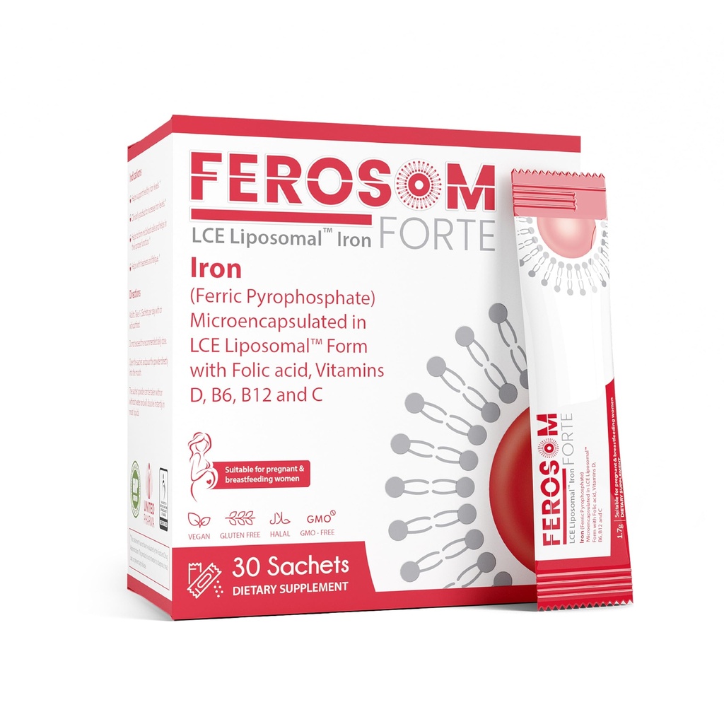 LCE polvere di ferro Liposomico – 21 mg di ferro elementare con vitamine B12, B6, C, D & acido folico – bevanda di supplemento di berretto gentle aromatizzato, 30 Sachet vegan