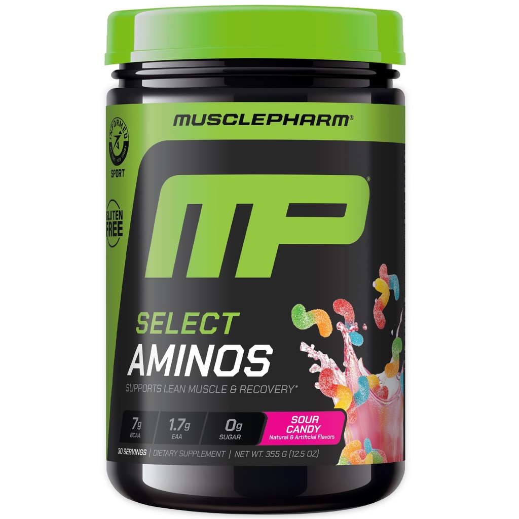 MusclePharm Selezionare Amino's EAA + BCAAs, Post Workout Aminoacidi essenziali polvere, Pre supplemento di energia di allenamento per gli uomini e le donne con aminoacidi a catena ramificata, 30 Servings (Sour Candy)