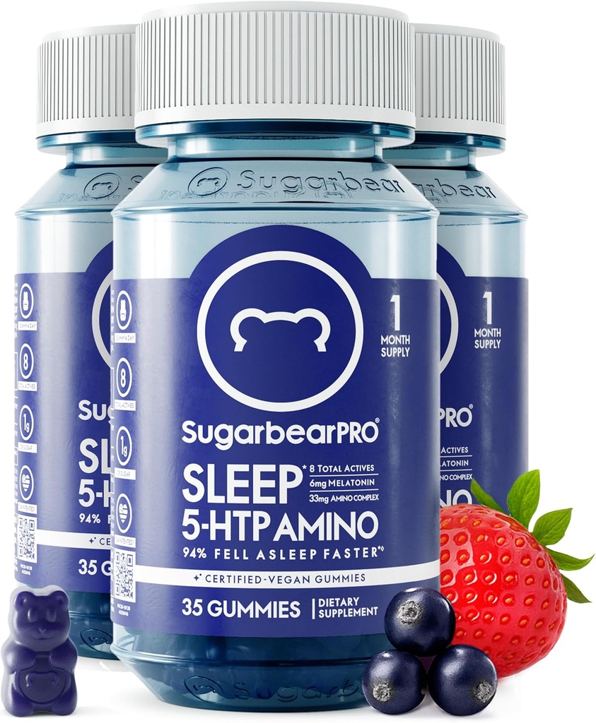 Zucchero Sonno Gummy 3 mesi di fornitura, Melatonina extra di resistenza 6mg, per gli uomini e le donne, Vegan vitamina B6, L-teanina, 5 HTP, Valerian, Sleep Aid for Adults & Teens, Certificato Kosher, Halal, Cruelty-Free