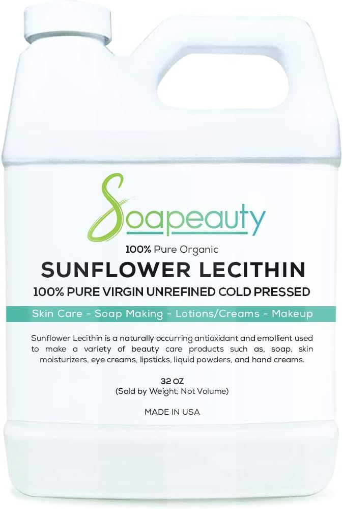 Olio liquido di lecitina di girasole | Pressato a freddo non raffinato | Grado di USP unbleached 100% puro olio naturale di licitina di girasole | Moisturizer della pelle, Saap Making, Lotion | 32 fl oz