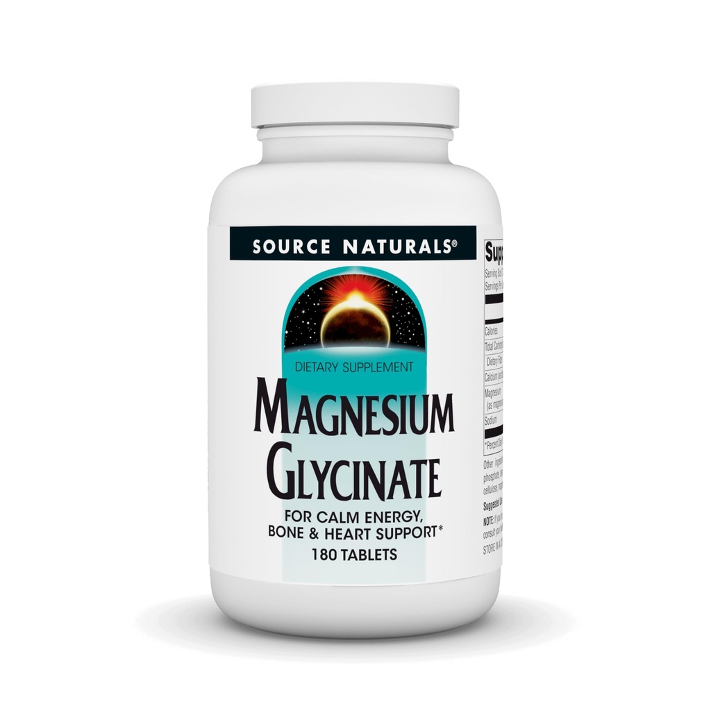 Fonte Naturals Magnesium Glycinate, Chelato per l'assorbimento elevato | per l'energia calma, Bone & Heart Support*, 200 mg per porzione - 180 compresse