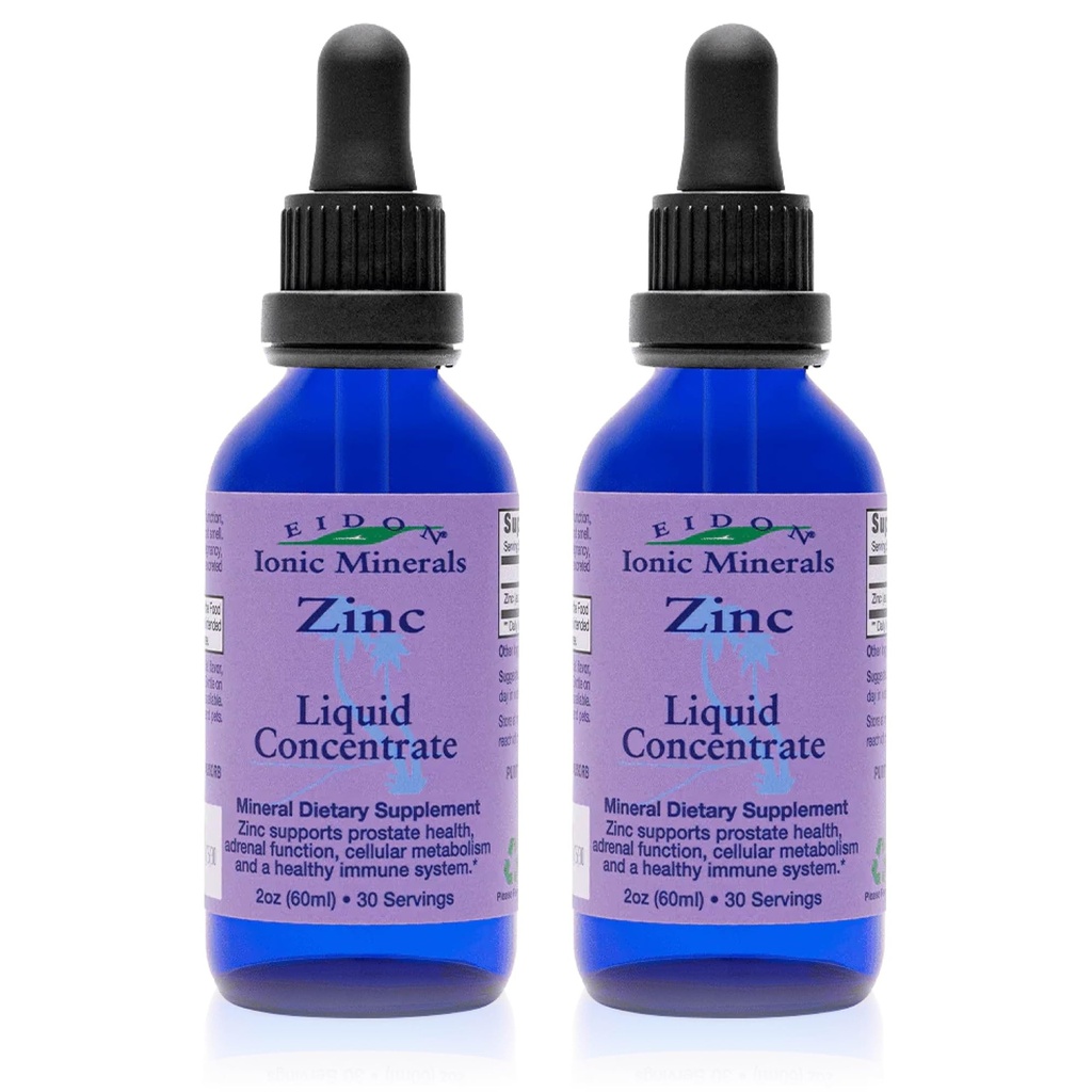 Eidon Ionic Minerals Liquid Zinc Concentrate - Integratore Ionic Zinc Sulfate Drops for Men, Women, & Kids, Support Immune System, Hair and Skin, Liver and Kidney Health - 2 oz, 2 Pack