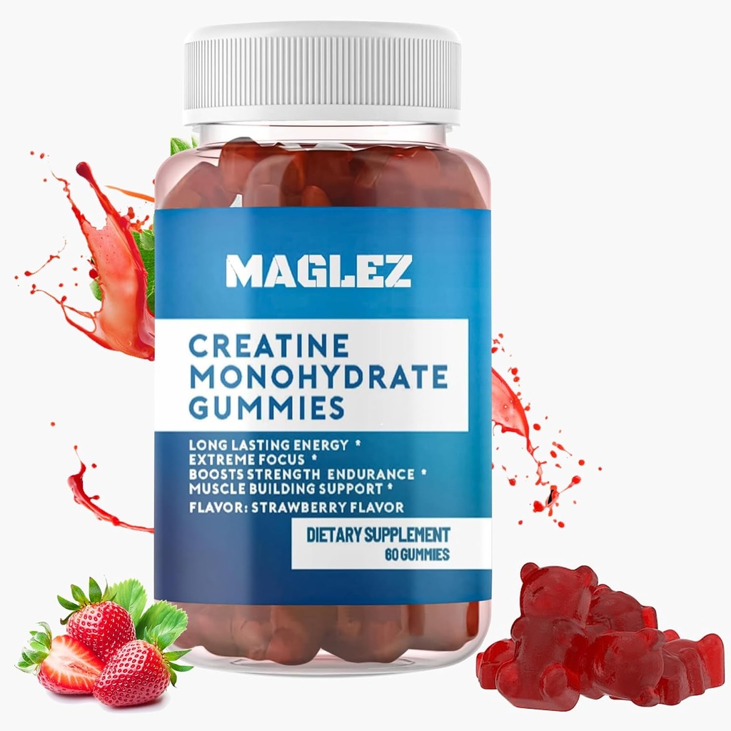Gummie di creatina – Gambi di gusto per le donne e gli uomini – Vegan, senza glutine pancia di creatina di fragole – 60 conteggio per sostiene la crescita del muscolo e la forza