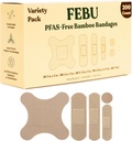 Bandages in tessuto Eco-Friendly Bamboo FEBU | Bandages PFAS Free per Scrapes & Cuts | Bandage in tessuto flessibile | Bandage completamente compostable, Latex Free Bandage | 200 Conte Bulk Varietà