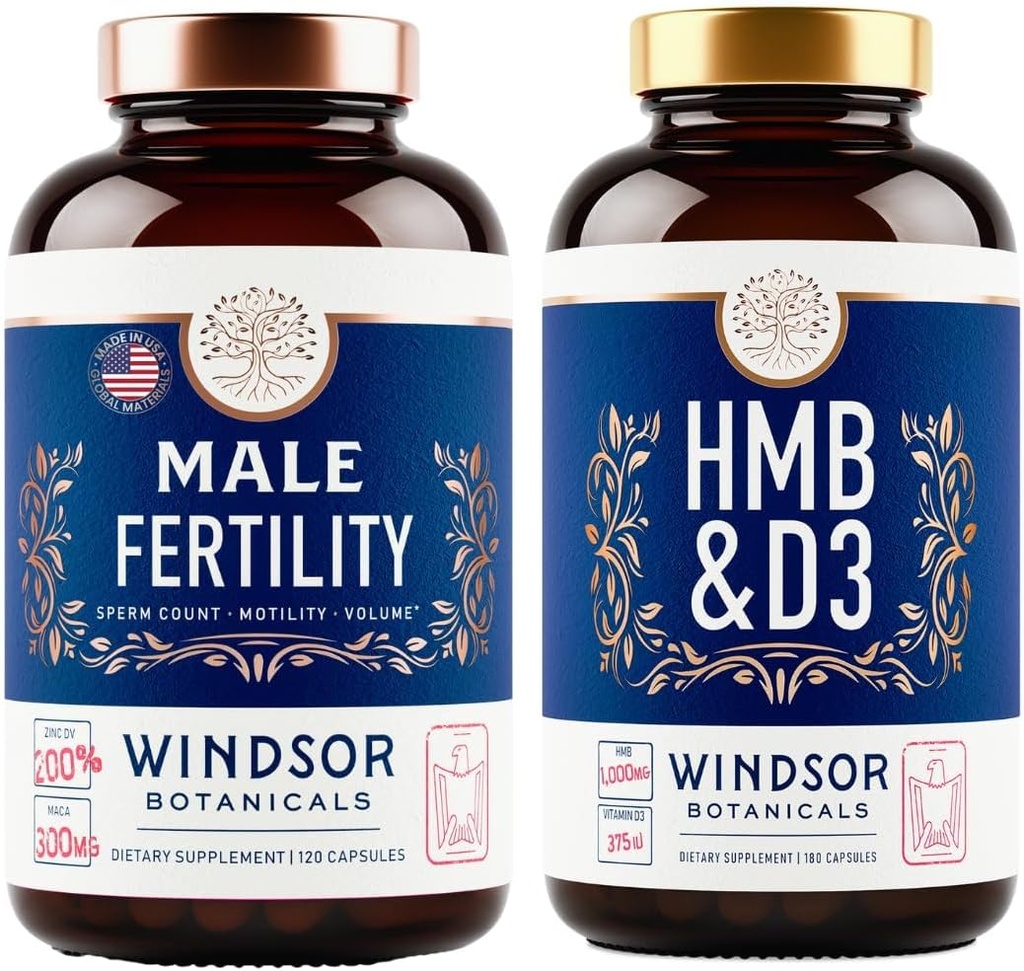WINDSOR BOTANICALs HMB con vitamina D3 e calcio e maschio fertilità supporto Bundle
