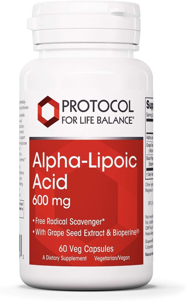 Protocollo Acido alfa lipoico 600mg - Estratto di semi d'uva e bioperina - 60 tappi di veg