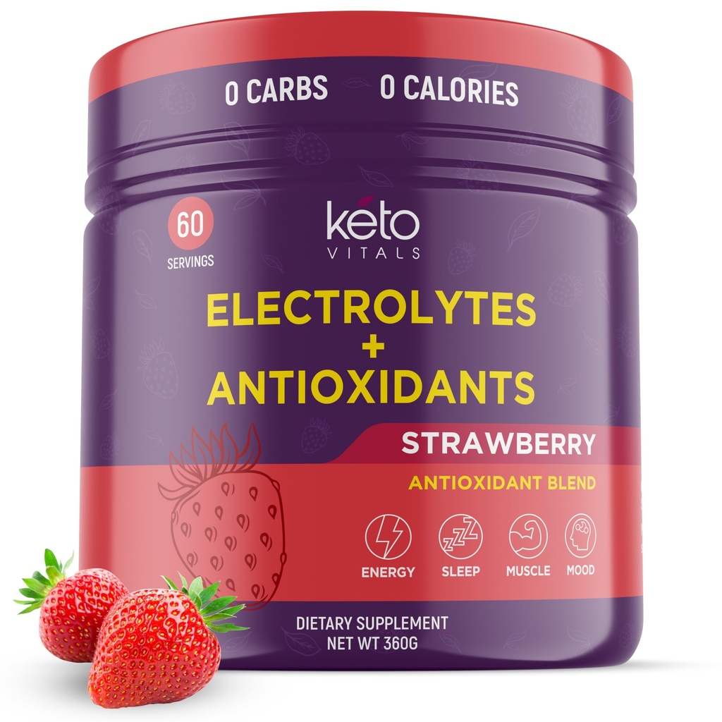 Polvere di elettroliti antiossidante di Keto Vitals - Elettroliti di miscela con potassio, magnesio, sodio, calcio | Keto Electrolytes Supplement Energy Drink Mix | Zucchero-Free, Zero Calories, Zero Carbs