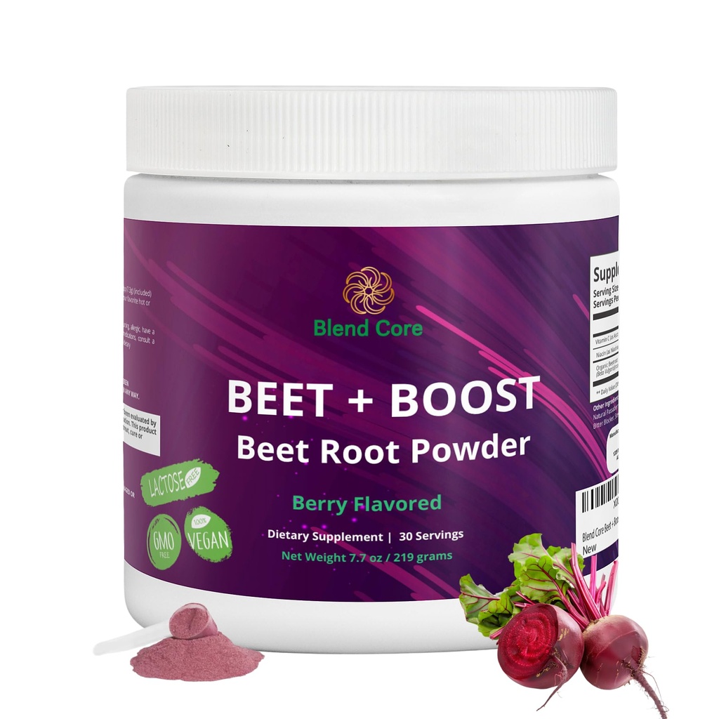 Beet + Boost Organic Beet Root Powder - Polvere di barbabietola aromatizzata con Acai, Stevia, Vitamina C, Micro Ingredienti Beet Juice Powder, Pre Workout for Athletics, Vegan, Non OGM