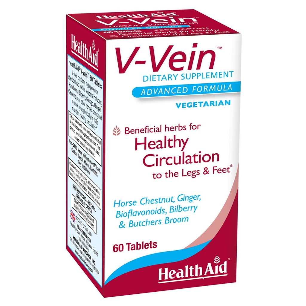SaluteAid V-Vein, Nutrienti Beneficiali per Circolazione sana per Gambe e piedi, 60ct, Una volta Quotidiano, Contiene Ginkgo, Seme di Uva, Vitamina C e Bilberry, Vegan