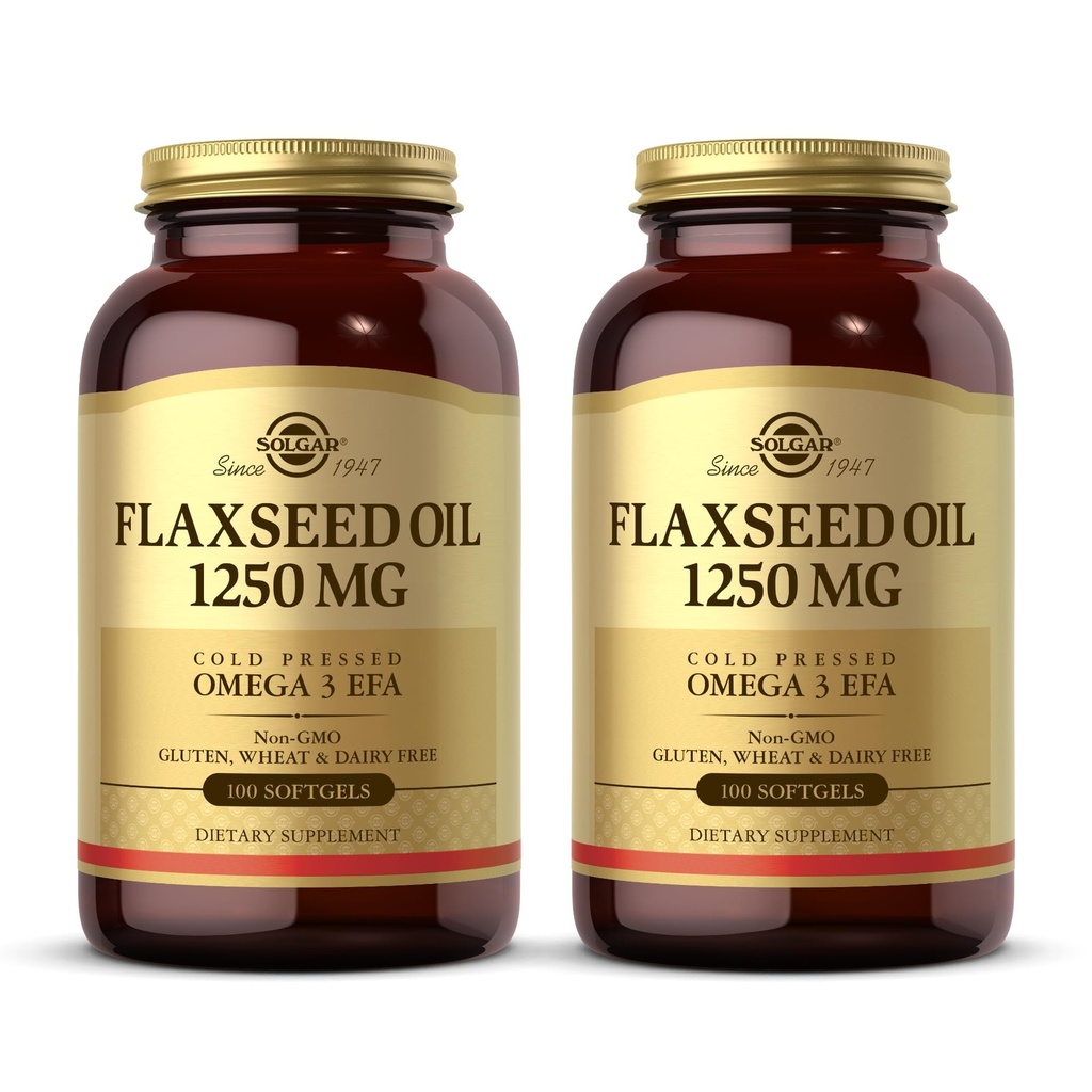 Solgar Flaxseed Oil 1250 mg - 100 Softgels, Confezione da 2 - Fonte vegetale concentrata di Omega-3 Alpha-Linoleic Acid (ALA) - Non OGM, Gluten Free - 100 Total Servings