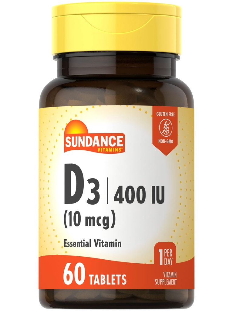 Vitamina di Sundance D3 400 IU (10 mcg) | 60 compresse vegetariane | Supplemento di vitamina essenziale | Formula vegetariana, non OGM e senza glutine