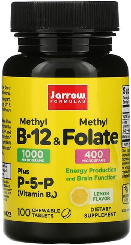 Jarrow Formulas Methyl B-12 & Methyl Folate - 100 Chewable Tablets, Limone - Confezione di 2 - Bioactive Vitamin B12 & B9 - Supporta la produzione di energia, Funzione cerebrale & Metabolismo - 200 Total Servings