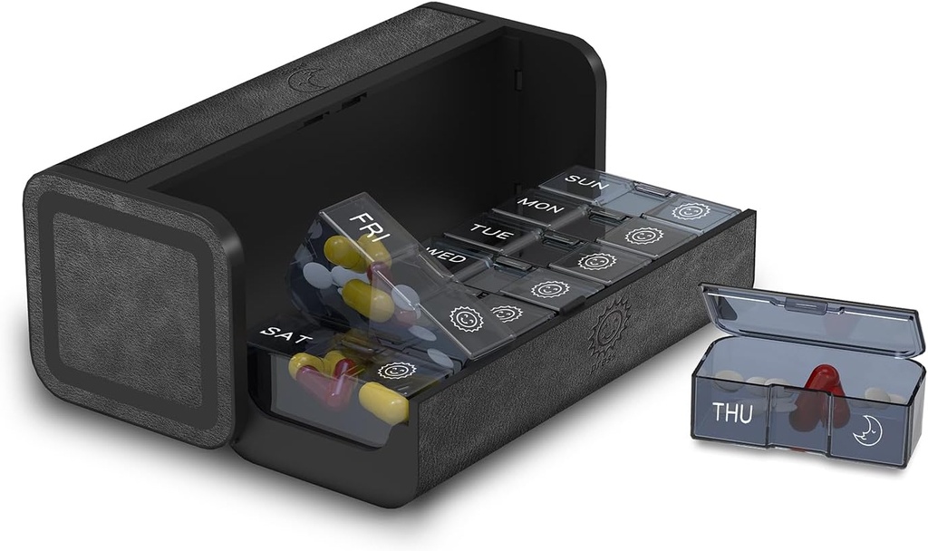 Pill Organizer 2 volte al giorno, Am Pm Twice Daily Pill Case, Detachable Large Travel Pill Box 7 giorno, settimanale Pill Container per Vitamin Medicine Supplement Fish Oil (nero)