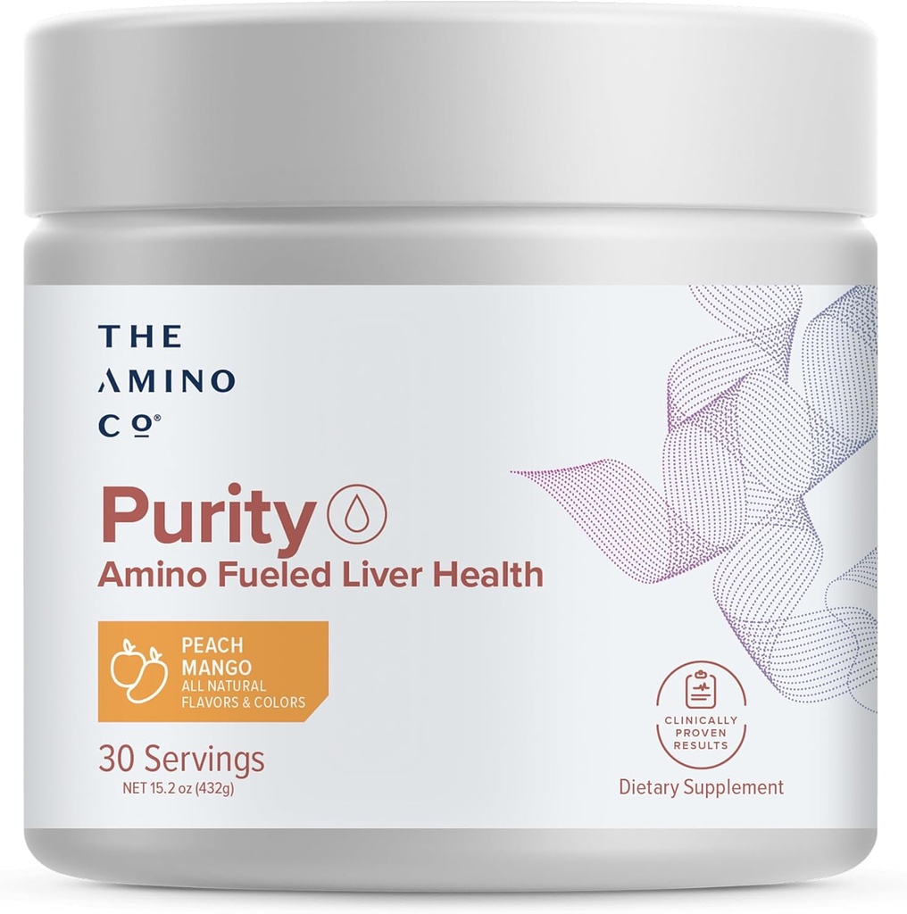L'Amino CO. Purezza - Integratore di supporto del fegato con aminoacidi essenziali per la pulizia del detox del fegato - Aumento della salute del fegato per il supporto del fegato ottimale- Mango della pesca, 30 Serve