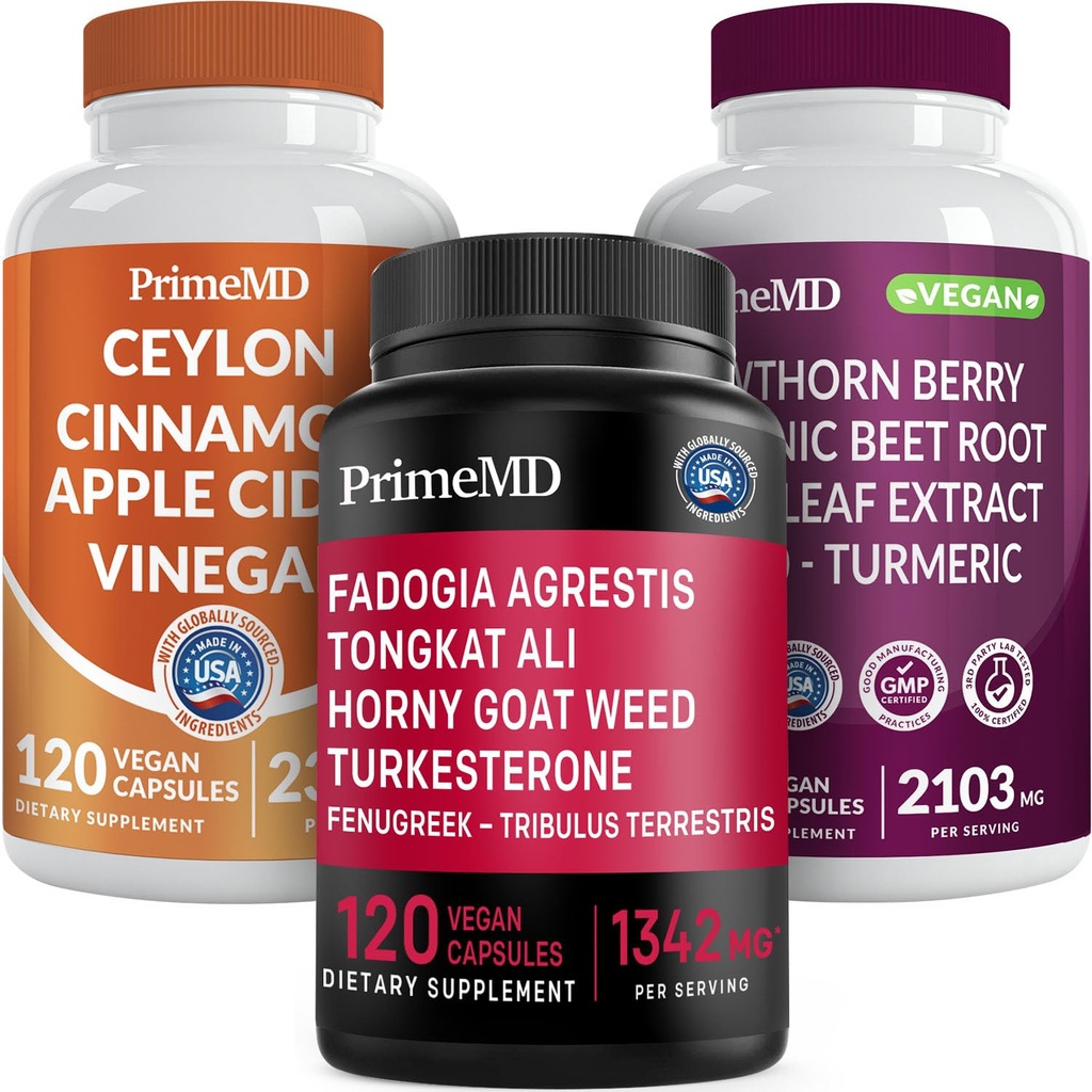 Ceylon Cinnamon (1pk), Fadogia Tongkat Ali (1pk), e Nitric Oxide (1pk) Supplemento Bundle - Potente Vitamine per Cuore, Energia, Benessere maschile, & Supporto immunitario - Non-GMO, Vegan, senza glutine