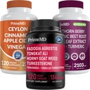 Ceylon Cinnamon (1pk), Fadogia Tongkat Ali (1pk), e Nitric Oxide (1pk) Supplemento Bundle - Potente Vitamine per Cuore, Energia, Benessere maschile, & Supporto immunitario - Non-GMO, Vegan, senza glutine