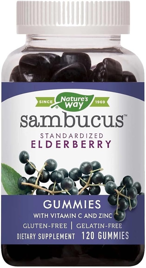 Via della natura Sambucus Elderberry con vitamina C e zinco, 120 Gummies