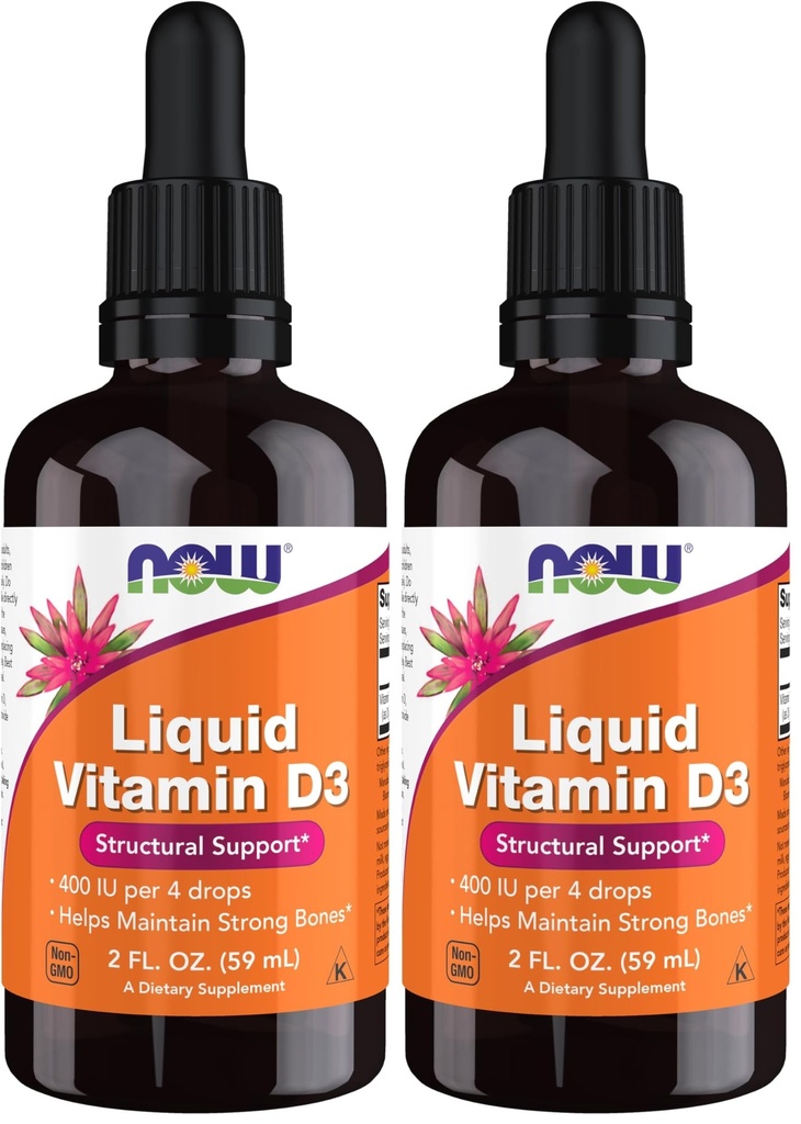 NOW Integratori, Vitamina liquida D-3, Ossa forti*, Supporto strutturale*, 2 once (Pacchetto di 2)